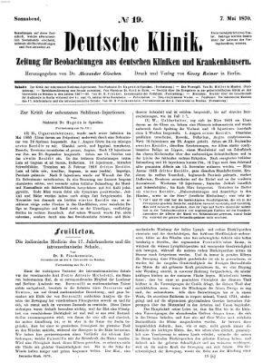 Deutsche Klinik Samstag 7. Mai 1870