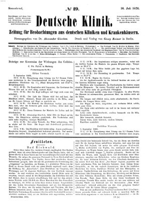 Deutsche Klinik Samstag 16. Juli 1870