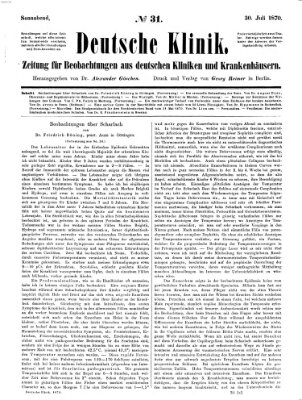 Deutsche Klinik Samstag 30. Juli 1870