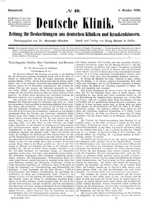 Deutsche Klinik Samstag 1. Oktober 1870