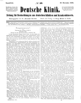 Deutsche Klinik Samstag 10. Dezember 1870