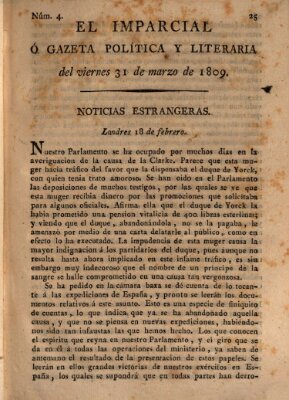 El Imparcial ó gazeta política y literaria Freitag 31. März 1809