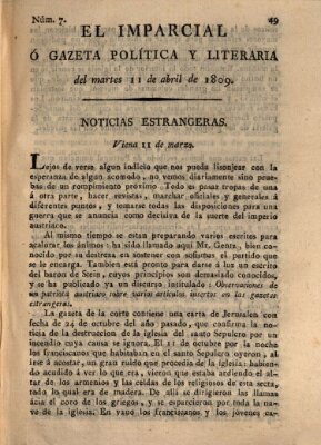 El Imparcial ó gazeta política y literaria Dienstag 11. April 1809