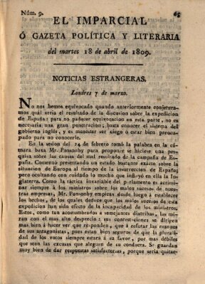 El Imparcial ó gazeta política y literaria Dienstag 18. April 1809