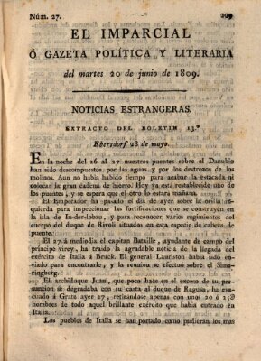 El Imparcial ó gazeta política y literaria Dienstag 20. Juni 1809