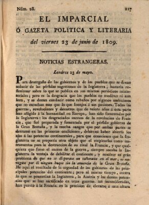 El Imparcial ó gazeta política y literaria Freitag 23. Juni 1809