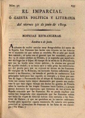 El Imparcial ó gazeta política y literaria Freitag 30. Juni 1809