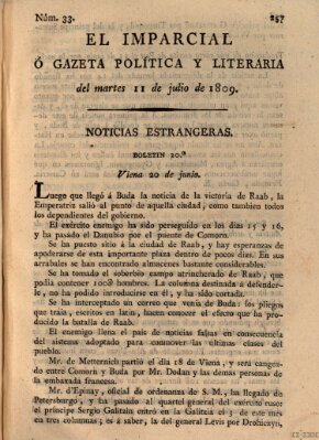 El Imparcial ó gazeta política y literaria Dienstag 11. Juli 1809