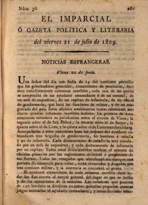 El Imparcial ó gazeta política y literaria Freitag 21. Juli 1809