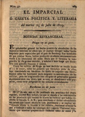 El Imparcial ó gazeta política y literaria Dienstag 25. Juli 1809