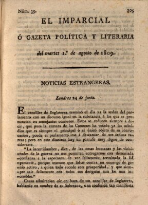 El Imparcial ó gazeta política y literaria Dienstag 1. August 1809