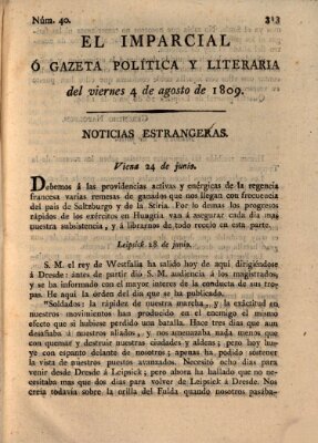 El Imparcial ó gazeta política y literaria Freitag 4. August 1809