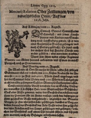 Mercurij Relation oder Zeittungen, von underschidlichen Orten (Süddeutsche Presse) Sonntag 22. August 1638