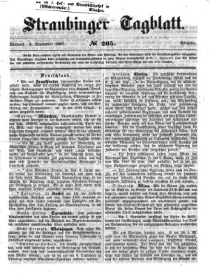 Straubinger Tagblatt Mittwoch 3. September 1862