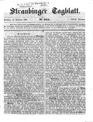 Straubinger Tagblatt Samstag 13. September 1862