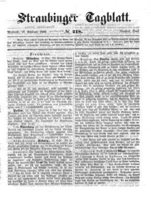 Straubinger Tagblatt Mittwoch 17. September 1862