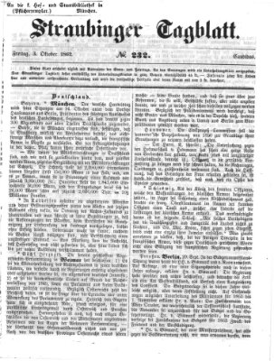 Straubinger Tagblatt Freitag 3. Oktober 1862