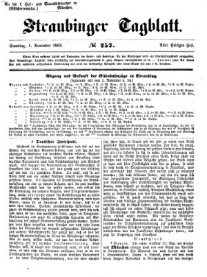 Straubinger Tagblatt Samstag 1. November 1862