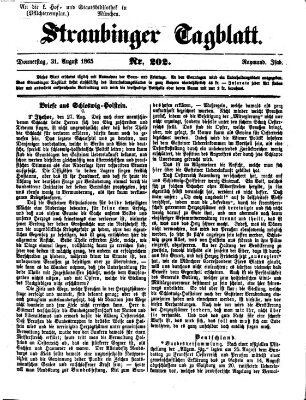 Straubinger Tagblatt Donnerstag 31. August 1865