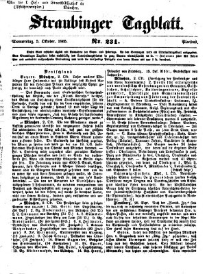 Straubinger Tagblatt Donnerstag 5. Oktober 1865