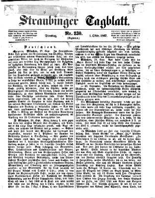 Straubinger Tagblatt Dienstag 1. Oktober 1867