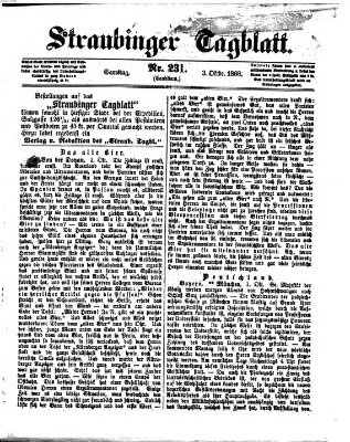 Straubinger Tagblatt Samstag 3. Oktober 1868