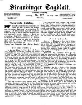 Straubinger Tagblatt Mittwoch 22. September 1869