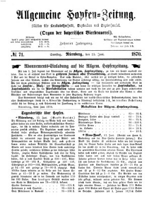 Allgemeine Hopfen-Zeitung Samstag 25. Juni 1870