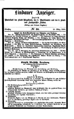 Lindauer Anzeiger (Lindauer Tagblatt für Stadt und Land) Dienstag 10. März 1868