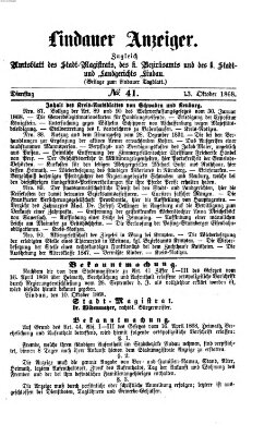 Lindauer Anzeiger (Lindauer Tagblatt für Stadt und Land) Dienstag 13. Oktober 1868