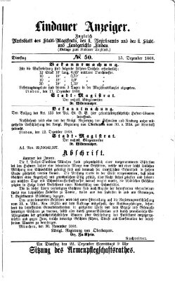 Lindauer Anzeiger (Lindauer Tagblatt für Stadt und Land) Dienstag 15. Dezember 1868