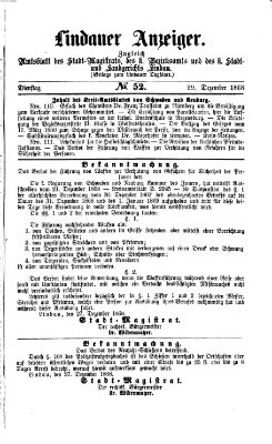 Lindauer Anzeiger (Lindauer Tagblatt für Stadt und Land) Dienstag 29. Dezember 1868