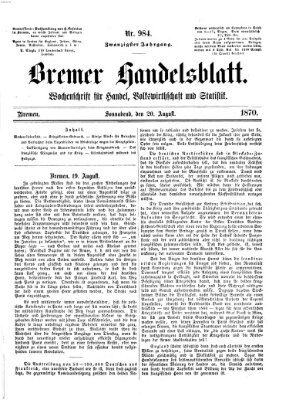 Bremer Handelsblatt Samstag 20. August 1870