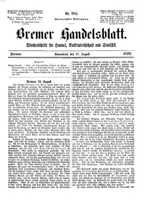 Bremer Handelsblatt Samstag 27. August 1870