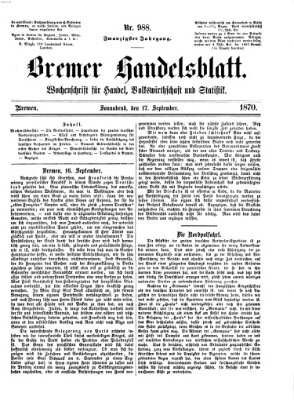 Bremer Handelsblatt Samstag 17. September 1870