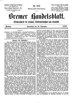 Bremer Handelsblatt Samstag 24. September 1870