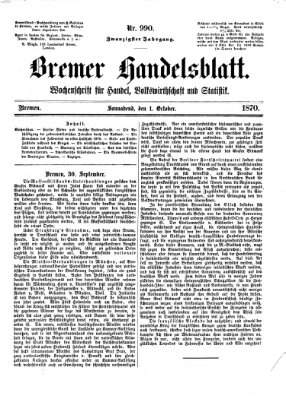 Bremer Handelsblatt Samstag 1. Oktober 1870