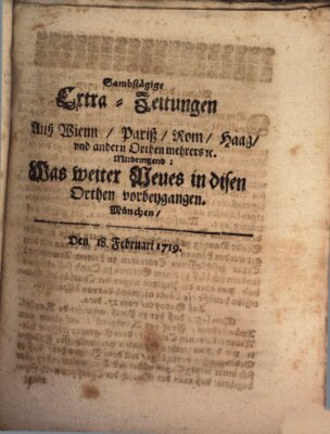 Mercurii Relation, oder wochentliche Ordinari Zeitungen von underschidlichen Orthen (Süddeutsche Presse) Samstag 18. Februar 1719