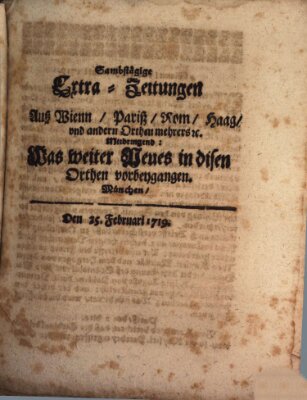 Mercurii Relation, oder wochentliche Ordinari Zeitungen von underschidlichen Orthen (Süddeutsche Presse) Samstag 25. Februar 1719