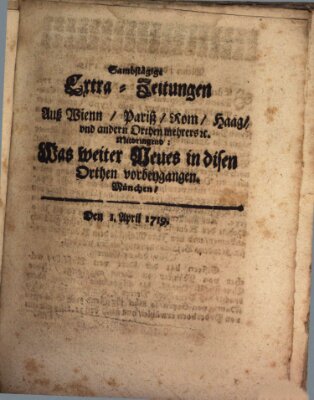 Mercurii Relation, oder wochentliche Ordinari Zeitungen von underschidlichen Orthen (Süddeutsche Presse) Samstag 1. April 1719