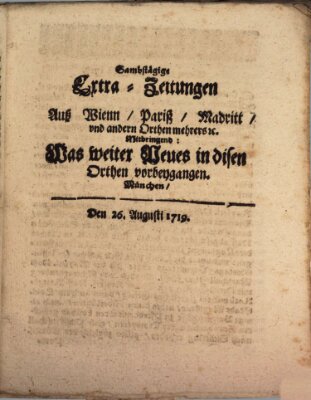 Mercurii Relation, oder wochentliche Ordinari Zeitungen von underschidlichen Orthen (Süddeutsche Presse) Samstag 26. August 1719