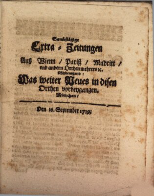 Mercurii Relation, oder wochentliche Ordinari Zeitungen von underschidlichen Orthen (Süddeutsche Presse) Samstag 16. September 1719