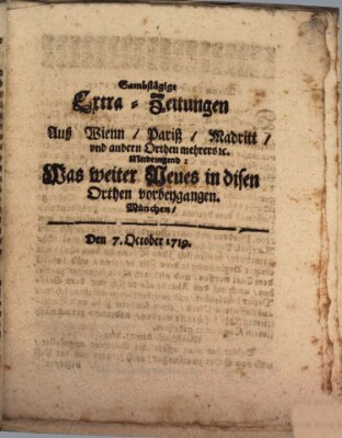 Mercurii Relation, oder wochentliche Ordinari Zeitungen von underschidlichen Orthen (Süddeutsche Presse) Samstag 7. Oktober 1719