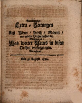 Mercurii Relation, oder wochentliche Ordinari Zeitungen von underschidlichen Orthen (Süddeutsche Presse) Samstag 31. August 1720