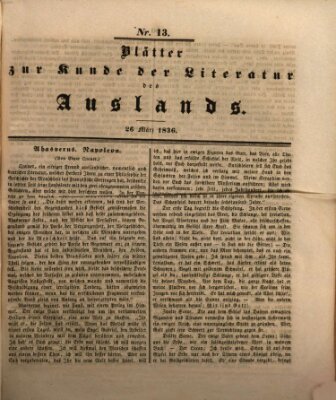 Blätter zur Kunde der Literatur des Auslands (Das Ausland) Samstag 26. März 1836