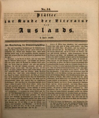 Blätter zur Kunde der Literatur des Auslands (Das Ausland) Samstag 2. April 1836