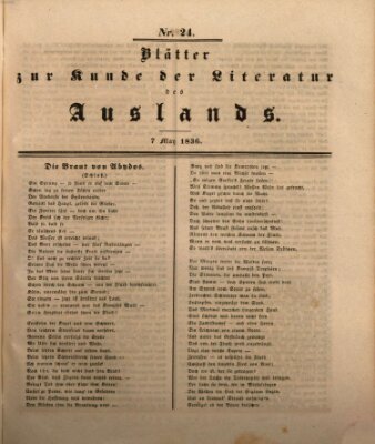 Blätter zur Kunde der Literatur des Auslands (Das Ausland) Samstag 7. Mai 1836