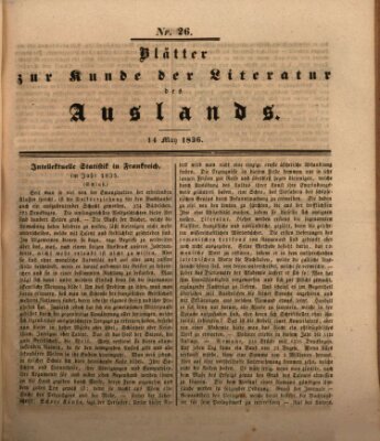 Blätter zur Kunde der Literatur des Auslands (Das Ausland) Samstag 14. Mai 1836