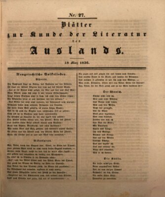 Blätter zur Kunde der Literatur des Auslands (Das Ausland) Mittwoch 18. Mai 1836