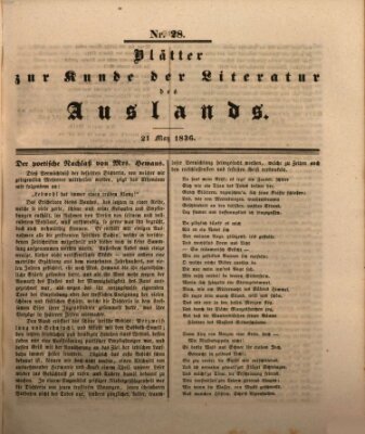 Blätter zur Kunde der Literatur des Auslands (Das Ausland) Samstag 21. Mai 1836